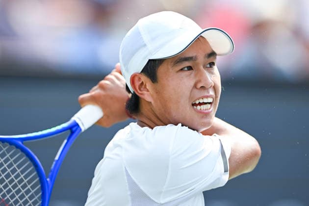MONTREAL, QC - AUGUST 09: Learner Tien (USA) returns the ball during a fourth round match at National Bank Open on August 09, 2026 at IGA Stadium in Montreal, QC (Photo by David Kirouac Icon Sportswire) TENNIS: AUG 09 National Bank Open EDITORIAL USE ONLY Icon26080904526