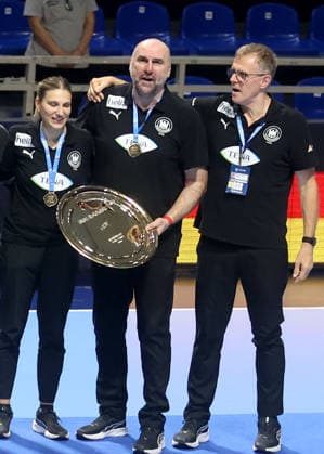 09.08.2026 Belgrade Germany-Slovenia European U18 men s handball championship final tournament final match Isabell Roch,Erik Wudtke,Martin Heuberger Germany Euro champion plate :
