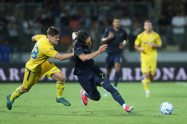 SOCCER - Friendly Match - Frosinone vs. Lazio Photo by IPA ABACAPRESS.COM87362103 - Frosinone, Italy, August 9, 2026: Gabriele Bracaglia of Frosinone and Matteo Cancellieri (winger) of S.S. Lazio in action during the friendly match between Frosinone Calcio and S.S. Lazio at Benito Stirpe Stadium. Frosinone Italy  Copyright: xIPAxSport ABACAx