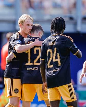 ZWOLLE , 09-08-2026 , MAC3park stadion , season 2026 2027 , Dutch Eredivisie football , match between PEC Zwolle and Ajax , picture shows Ajax player Julian Brandt, Ajax player Caio Henrique, Ajax player Jorthy Mokio PEC - Ajax  x205593681x Copyright: