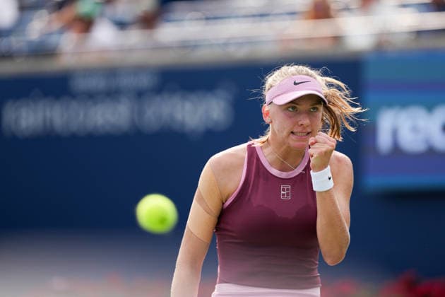 National Bank Open 2026 - Day 9 TORONTO, CANADA - AUGUST 9 : Alina Korneeva gestures after scoring a point against Coco Gauff of the United States during the WTA, Tennis Damen 1000 National Bank Open round of 16 match in Toronto, Ontario, Canada on August 9, 2026. Mert Alper Dervis Anadolu Ontario Canada. Editorial use only. Please get in touch for any other usage.  Copyright: x2026xAnadoluxMertxAlperxDervisx