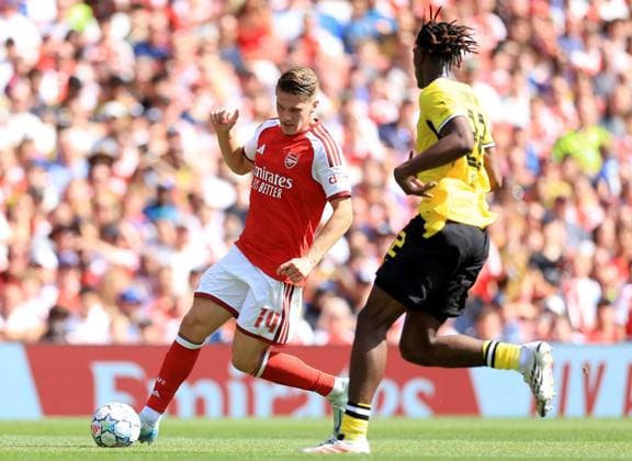 Ben White of Arsenal Arsenal v Borussia Dortmund, Pre Season Friendly, Football, Emirates Stadium, London, UK - 09 Aug 2026London Emirates Stadium United Kingdom EDITORIAL USE ONLY No use with unauthorised audio, video, data, fixture lists, club league logos or live services. Online in-match use limited to 120 images, no video emulation. No use in betting, games or single club league player publications.  Copyright: xGeorgexTewkesbury Shutterstockx 17051143du