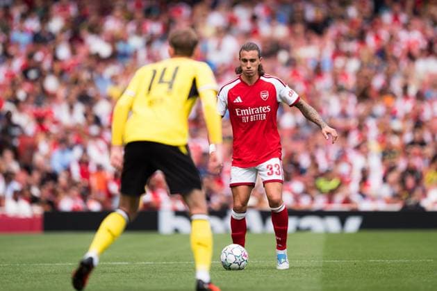 Riccardo Calafiori of Arsenal in action Arsenal vs Borussia Dortmund, Emirates Cup, Final, Emirates Stadium, London, UK - 09 Aug 2026London Emirates Stadium United Kingdom  Copyright: xWiredxPhotos Shutterstockx 17058922cg