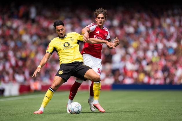 Max Dowman of Arsenal in action Arsenal vs Borussia Dortmund, Emirates Cup, Final, Emirates Stadium, London, UK - 09 Aug 2026London Emirates Stadium United Kingdom  Copyright: xWiredxPhotos Shutterstockx 17058922ca