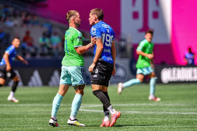 July 25, 2026: Seattle Sounders FC Midfielder Albert Rusnak (11) and Queretaro Midfielder Sergio John Garcia Brothers (199) have a confrontation during the second half of the Leagues Cup match between Seattle Sounders FC and Quero taro in Seattle, WA. the Sounders defeated Quero taro 3-0. CSM Leagues Cup 2026: AUG 09 Quero Taro At Seattle Sounders FC  - ZUMAc04_ 20260809_zma_c04_053 Copyright: xStevexFaberx