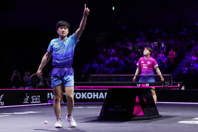 (L-R) Tomokazu Harimoto, Sora Matsushima (JPN), AUGUST 9, 2026 - Table tennis, Tischtennis : WTT Champions Yokohama 2026 Men s Singles Semi-final at Yokohama BUNTAI, Kanagawa, Japan.  aflo_340497065 YUTAKAx