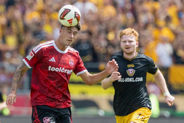 v.l.n.r.: Javier Fernandez (1. FC Nürnberg) und Robert Wagner (Dynamo Dresden), im 2. Bundesliga-Spiel zwischen dem 1. FC Nürnberg und Dynamo Dresden im Max-Morlock-Stadion, Nürnberg, Deutschland, am 9. August 2026. in action during the 2nd Bundesliga match between 1. FC Nuremberg and Dynamo Dresden at the Max-Morlock Stadium, Nuremberg, Germany, on August 9, 2026. DFB DFL REGULATIONS PROHIBIT ANY USE OF PHOTOGRAPHS AS IMAGE SEQUENCES AND OR QUASI-VIDEO, *** From left to right: Javier Fernandez of 1. FC Nuremberg and Robert Wagner of Dynamo Dresden, in the 2. Bundesliga match between 1. FC Nuremberg and Dynamo Dresden at the Max Morlock Stadium, Nuremberg, Germany, on August 9, 2026, in action during the 2nd Bundesliga match between 1 FC Nuremberg and Dynamo Dresden at the Max Morlock Stadium, Nuremberg, Germany, on August 9, 2026. DFB and DFL regulations prohibit any use of photographs as image sequences and or quasi-video, Copyright: HMBxMedia xHeikoxBecker