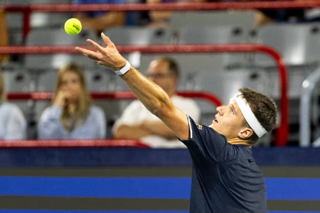 August 9, 2026, Montreal, Quebec, Canada: JAKUB MENSIK (13) from Czech Republic serving in match against Botic Van De Zandschulp from Nederlands in round of 16 at Canadian Open at IGA stadium in Montreal, Quebec, Canada on 2026-08-09 Montreal Canada - ZUMAl189 20260809_zsp_l189_146 Copyright: xYannickxLegarex