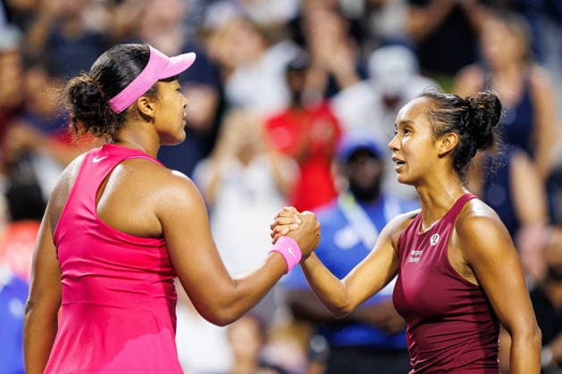 August 9, 2026, Toronto, On, Canada: Naomi Osaka of Japan, left, shakes hands with Leylah Fernandez of Canada after defeating her 6-4, 6-4, during round of 16 National Bank Open Tennis action in Toronto, on Sunday, Aug. 9, 2026. Canada News - August 9, 2026  - ZUMAc35_ 20260809_zaf_c35_142 Copyright: xKeitoxNewmanx
