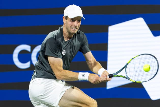 August 9, 2026, Montreal, Quebec, Canada: BOTIC VAN DE ZANDSCHULP from Nederlands backhand in match against Jakub Mensik (13) from Czech Republic in round of 16 at Canadian Open at IGA stadium in Montreal, Quebec, Canada on 2026-08-09 TENNIS: Canadian Open Montreal 2026  - ZUMAl189 20260809_zsp_l189_149 Copyright: xYannickxLegarex