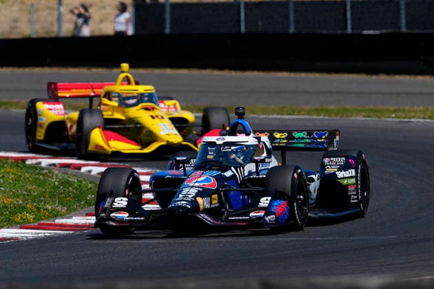 August 9, 2026, Portland, Oregon, USA: Felix Rosenqvist, driver of the 60 Meyer Shank Racing Honda, leads Alex Palou, driver of the 10 Chip Ganassi Racing Honda, during the early laps of the IndyCar, Indy Car, IRL, USA Grand Prix of Portland at the Portland International Raceway. IndyCar Portland Grand Prix  - ZUMAd212 20260809_zsp_d212_017 Copyright: xRichardxDolex