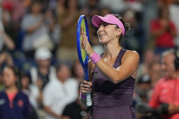 WTA, Tennis Damen Masters 1000 National Bank Open Toronto 2026 - Round of 16 - Day 9 Belinda Bencic of Swiss reacts during the Women™s Singles Round of 16 match against Alexandra Eala of Philippines on day 9 of the WTA Masters 1000 National Bank Open at Sobeys Stadium on August 9, 2026, in Toronto, Canada. (Photo by Leonardo Ramirez Eyepix Group) Copyright: xLeonardoxRamirezx xEyepixxGroupx LR_09082026_09596