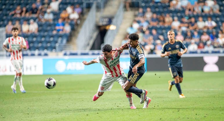 August 9, 2026, Chester, Pennsylvania, United States: Philadelphia UnionÃ¢â‚¬â ¢s NATHAN HARRIEL (26) in action against Club Necaxa JAVIER RUIZ (10) during the Leagues Cup match at Subaru Park in Chester PA Soccer 2026: Union 3:1 Club Necaxa  - ZUMArf1_ 20260809_zaf_rf1_012 Copyright: xRickyxFitchettx