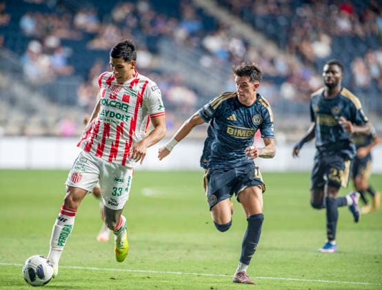August 9, 2026, Chester, Pennsylvania, United States: Philadelphia UnionÃ¢â‚¬â ¢s JOVAN LUKIC (4) in action against Club Necaxa RAUL MARTINEZ (33) during the Leagues Cup match at Subaru Park in Chester PA Chester United States - ZUMArf1_ 20260809_zaf_rf1_016 Copyright: xRickyxFitchettx