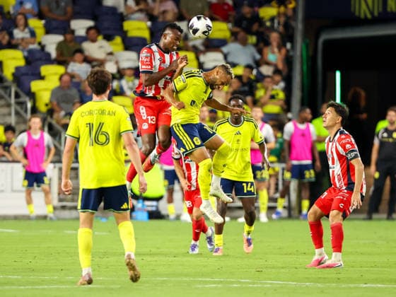 Leagues Cup 2026: Atletico De San Luis Vs Nashville SC AUG 09 August 9, 2026: Atletico de San Luis midfielder Johan Caicedo (13) heads the ball over the back of Nashville SC midfielder Hany Mukhtar (10) during a Leagues Cup match between Atletico de San Luis and Nashville SC at Geodis Park in Nashville, TN. Stephen Furst CSM (Credit Image: Â Stephen Furst Cal Media) Nashville Tn United States of America EDITORIAL USE ONLY Copyright: xx ZUMA-20260809_zma_c04_111.jpg StephenxFurstx csmphotothree510413
