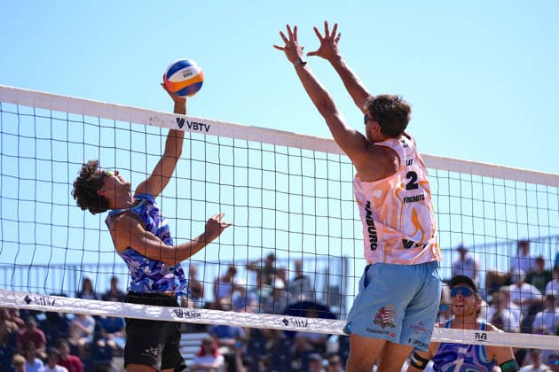 Lui Wüst ( GER ) Kristians Fokerots ( LAT ) during the Beachvolleyball Elite 16 Tournament at Rennbahn Hamburg-Horn, Hamburg.  Copyright: xJuliaxKneisslx xSPPx Sportspressphoto_SPR203668