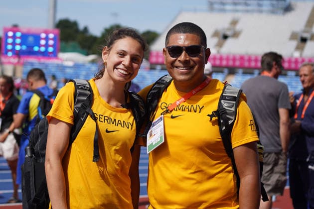 Rom, Leichtathletik, Athletics, Track and Field, EAA, Leichtathletik EM Rom 2026 European Championships birmingham , 10.08-17.08.2026, Alexander Stadion Birmingham, Grossbritannien, Caroline Joyeux, Dreispung mit Trainer Byron Casfor , Byron Casfor Zapata, Deutschland Copyright Gladys Chai von der Laage *** Rome, Track and Field, Athletics, EAA, 2026 European Athletics Championships in Rome, Birmingham, August 10, 2017 – August 17, 2026, Alexander Stadium, Birmingham, United Kingdom, Caroline Joyeux, triple jump with coach Byron Casfor, Byron Casfor Zapata, Germany. Copyright Gladys Chai von der Laage