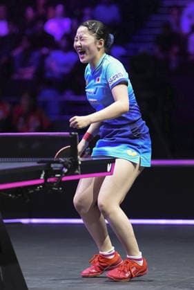 Table tennis, Tischtennis WTT Champions Japan s Miwa Harimoto reacts after beating defending champion Chen Xingtong of China in the women s singles final at the WTT Champions Yokohama table tennis event in Yokohama, eastern Japan, on Aug. 9, 2026.  A14AA0005625460P