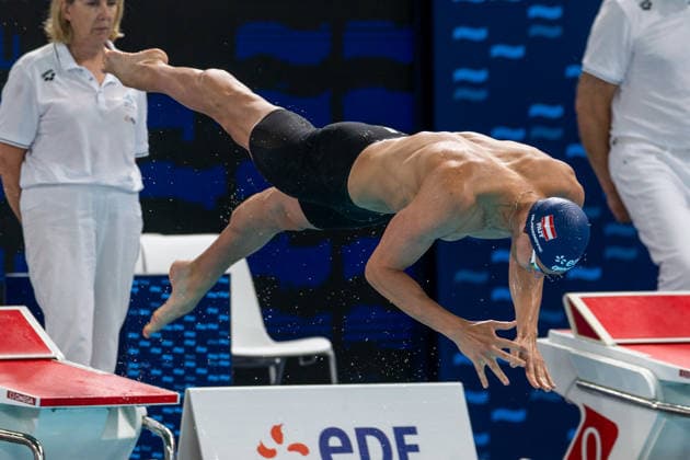 SWIMMING - EAC 2026 PARIS,FRANCE,10.AUG.26 - SWIMMING - European Aquatics Championships Paris 2026, 100m breaststroke, men. Image shows Luka Mladenovic (AUT).  GEPAxpictures xPhilippxBrem