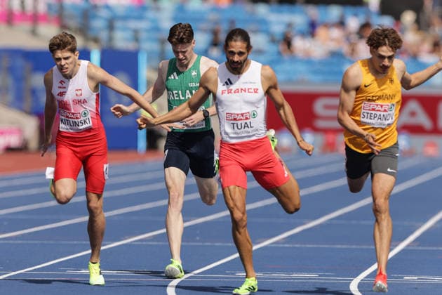 2026 European Athletics Championships, Alexander Stadium, Birmingham, England 10 8 2026 Men™s 800m Round 1 Ireland™s Cian McPhillips crosses the line Cian McPhillips crosses the line 10 8 2026  Copyright: xx 0U6A3982