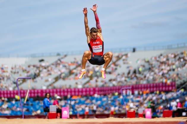 BIRMINGHAM, UNITED KINGDOM - AUGUST 10: Simon Ehammer of Switzerland competes in the Men s Long Jump during the European Athletics Championships at Alexander Stadium on August 10, 2026 in Birmingham, United Kingdom. England United Kingdom Copyright: xBEAUTIFULxSPORTS TobiasxLacknerx
