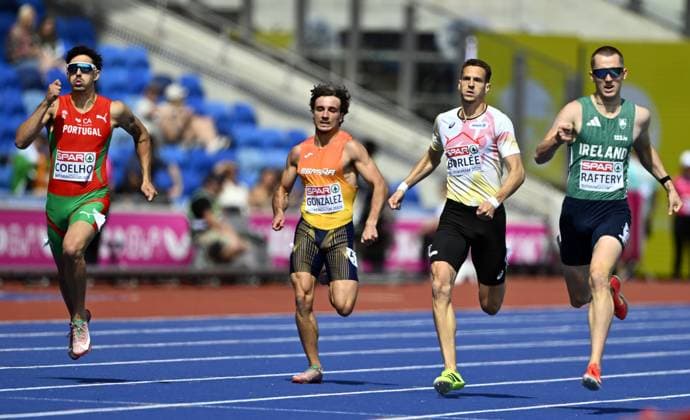 Belgian Dylan Borlee pictured in action during the 1st round of the men s 400m race at the European Athletics Championships (August 10-18) in Birmingham, United Kingdom, on Monday 10 August 2026. ERICxLALMAND  x183083585x