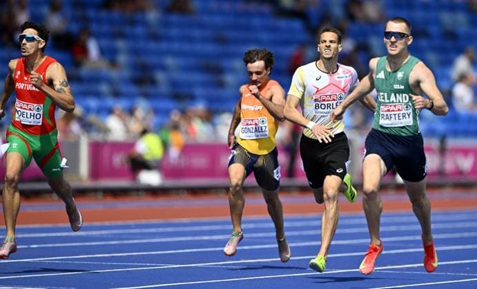 Belgian Dylan Borlee pictured in action during the 1st round of the men s 400m race at the European Athletics Championships (August 10-18) in Birmingham, United Kingdom, on Monday 10 August 2026. ERICxLALMAND  x183083586x