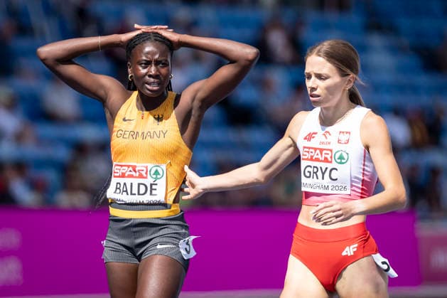 BIRMINGHAM, GREAT BRITAIN - AUGUST 10, 2026 : Vanessa BALDÉ (GER Germany) and Anna GRYC (POL Poland) competing in the 400m hurdles heats during the European Athletics Championships at Alexander Stadium on August 10, 2026 in Birmingham, Great Britain. Nordrhein-Westfalen Great Britain Copyright: xLeahxKohringx