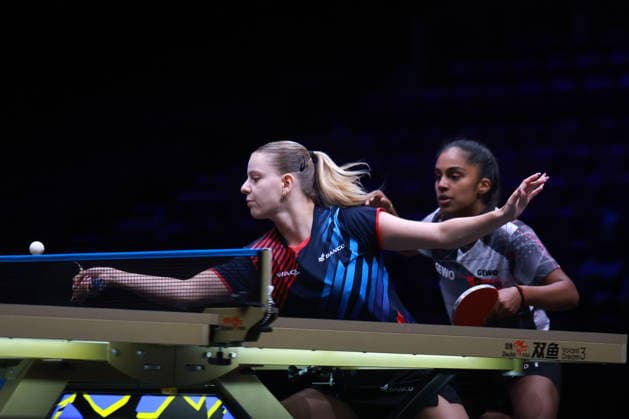 2026 WTT Europe Smash - Sweden - Main Draw Prithika Pavade and Charlotte Lutz of France compete against Bernadette Szocs and Elizabeta Samara of Romania during the Women s Doubles Round of 32 at the 2026 Europe Smash at the Malmo Arena in Malmo, Sweden, on August 10, 2026. Malmo Sweden  Copyright: xRemyxGrosx originalFilename:gros-europesm260810_npiQg.jpg