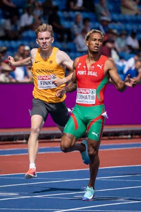 BIRMINGHAM, GREAT BRITAIN - AUGUST 10, 2026 : Thorben FINKE (GER Germany) and Omar ELKHATIB (POR Portugal) competing in the 400m heats during the European Athletics Championships at Alexander Stadium on August 10, 2026 in Birmingham, Great Britain. Nordrhein-Westfalen Great Britain Copyright: xLeahxKohringx