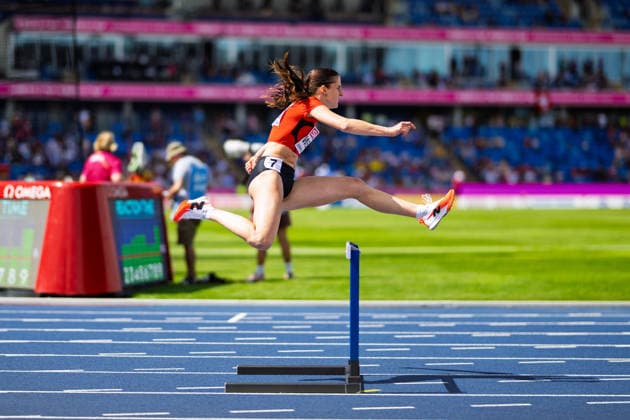 BIRMINGHAM, UNITED KINGDOM - AUGUST 10: Lena Wernli of Switzerland competes in the Women s 400m Hurdles during the European Athletics Championships at Alexander Stadium on August 10, 2026 in Birmingham, United Kingdom. England United Kingdom Copyright: xBEAUTIFULxSPORTS TobiasxLacknerx