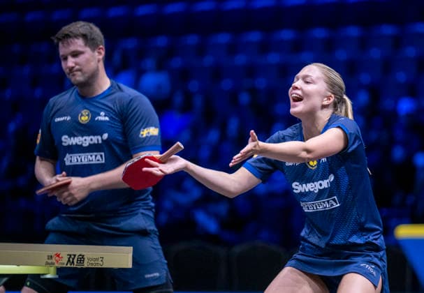 MALMÖ 2026-08-10 Sweden s Christina Källberg screams in pain after a missed ball (pairing with Kristian Karlsson) in the match against Anders Lind, Denmark, and Anna Hursey, Wales, in the first round of mixed doubles at the Europe Smash Sweden 2026 Table tennis, Tischtennis tournament at Malmö Arena in Malmö, Sweden, on August 10, 2026. MALMÖ SWEDEN x50090x *** MALMÖ, August 10, 2026—Sweden’s Christina Källberg screams in pain after a missed shot while playing alongside Kristian Karlsson in their match against Anders Lind of Denmark and Anna Hursey of Wales, in the first round of mixed doubles at the Europe Smash Sweden 2026 table tennis tournament at Malmö Arena in Malmö, Sweden, on August 10, 2026 MALMÖ SWEDEN x50090x  Copyright: xJohanxNilssonx xTTx EUROPE SMASH SWEDEN 2026