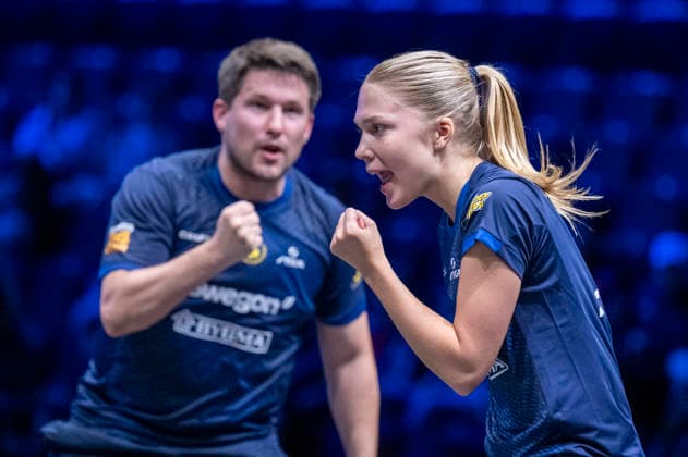 MALMÖ 2026-08-10 Sweden s Christina Källberg and Kristian Karlsson celebrate after winning the match against Anders Lind, Denmark, and Anna Hursey, Wales, in the first round of mixed doubles at the Europe Smash Sweden 2026 Table tennis, Tischtennis tournament at Malmö Arena in Malmö, Sweden, on August 10, 2026. MALMÖ SWEDEN x50090x *** MALMÖ, August 10, 2026—Sweden’s Christina Källberg and Kristian Karlsson celebrate after winning their match against Anders Lind of Denmark and Anna Hursey of Wales in the first round of mixed doubles at the Europe Smash Sweden 2026 table tennis tournament at Malmö Arena in Malmö, Sweden, on August 10, 2026 MALMÖ SWEDEN x50090x  Copyright: xJohanxNilssonx xTTx EUROPE SMASH SWEDEN 2026