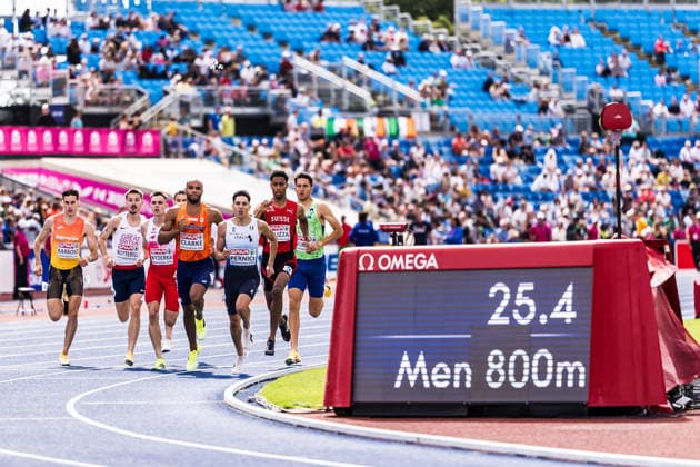 European Athletics Championships; Birmingham, 10.08.2026 BIRMINGHAM, UNITED KINGDOM - AUGUST 10: First round of the mens 800 m, left to right: David Barroso (ESP - Spain), Alex Botterill (GBR - Great Britain), Maciej Wyderka (POL - Poland), Ryan Clarke (NED - Netherlands), Ivan Pelizza (Switzerland), Jan Vukovic (SLO - Slovenia) on August 10, 2026 in Birmingham, United Kingdom. *** European Athletics Championships, Birmingham, August 10, 2026 BIRMINGHAM, UNITED KINGDOM AUGUST 10 First round of the men s 800 m, from left to right: David Barroso (ESP, Spain), Alex Botterill (GBR, Great Britain), Maciej Wyderka (POL, Poland), Ryan Clarke (NED, Netherlands), Ivan Pelizza (Switzerland), and Jan Vukovic (SLO, Slovenia) on August 10, 2026, in Birmingham, United Kingdom Copyright: xBEAUTIFULxSPORTS UlfxSchillerx