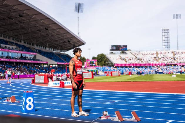 European Athletics Championships; Birmingham, 10.08.2026 BIRMINGHAM, UNITED KINGDOM - AUGUST 10: Haydn Brotschi (Switzerland) prepares for the first round of the mens 400 m on August 10, 2026 in Birmingham, United Kingdom. *** European Athletics Championships, Birmingham, August 10, 2026 BIRMINGHAM, UNITED KINGDOM AUGUST 10 Haydn Brotschi of Switzerland prepares for the first round of the men s 400-meter race on August 10, 2026, in Birmingham, United Kingdom Copyright: xBEAUTIFULxSPORTS UlfxSchillerx