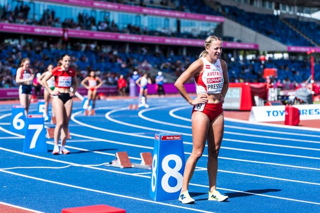 European Athletics Championships; Birmingham, 10.08.2026 BIRMINGHAM, UNITED KINGDOM - AUGUST 10: Lena Pressler (AUT - Austria) prepares for the first round of the womens 400 m hurdles on August 10, 2026 in Birmingham, United Kingdom. *** European Athletics Championships, Birmingham, August 10, 2026 BIRMINGHAM, UNITED KINGDOM AUGUST 10 Lena Pressler AUT Austria prepares for the first round of the women s 400-meter hurdles on August 10, 2026, in Birmingham, United Kingdom Copyright: xBEAUTIFULxSPORTS UlfxSchillerx