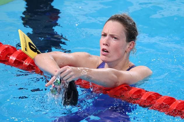 Belgian Florine Gaspard reacts after she did not qualify for the final during the semifinals of the Women s 100m Freestyle, at the European Aquatics Championships in Paris, France on Monday 10 August 2026. VIRGINIExLEFOUR  x183101468x