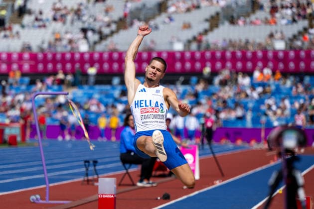 10.08.2026, GBR, Leichtathletik, Europameisterschaft 2026, Morgensession Tag 1, Birmingham Nikolaos Stamatonikolos ( Griechenland ), Weitsprung Herren, Qualifikation Birmingham Alexander Stadium England Großbritannien *** August 10, 2026, GBR, Track and Field, 2026 European Championships, Morning Session, Day 1, Birmingham; Nikolaos Stamatonikolos, Greece, Men s Long Jump, Qualifying Round, Birmingham Alexander Stadium, England, Great Britain Copyright: xNordphoto Memmlerx