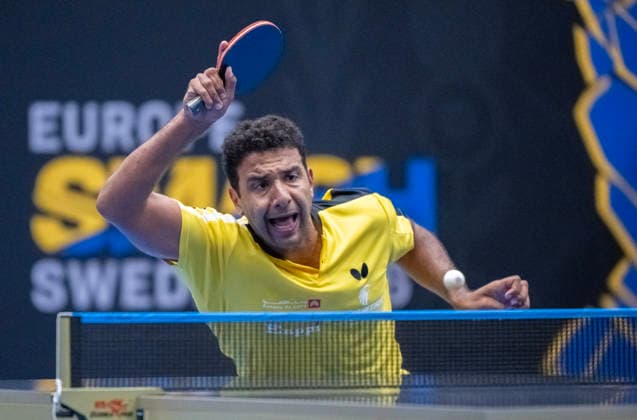 Omar Assar from Egypt in the match against Chen Junsongi from China in the first round of the men s singles in the Table tennis, Tischtennis tournament Europe Smash Sweden 2026 at Baltiska Hallen in Malmö, Sweden, on August 10, 2026. MALMÖ SWEDEN x50090x *** Omar Assar of Egypt in his match against Chen Junsongi of China in the first round of the men s singles at the Europe Smash Sweden 2026 table tennis tournament at Baltiska Hallen in Malmö, Sweden, on August 10, 2026 MALMÖ SWEDEN x50090x  Copyright: xJohanxNilssonx xTTx EUROPE SMASH SWEDEN 2026