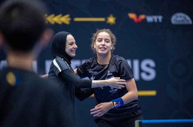 Egypt s Hana Goda and Dina Meshref (left) celebrate after winning their match against Germany s Nina Mittelham and Australia s Yangzi Liu in the first round of the women s doubles tournament at the Europe Smash Sweden 2026 Table tennis, Tischtennis tournament at Baltiska Hallen in Malmö, Sweden, on August 10, 2026. MALMÖ SWEDEN x50090x *** Egypt s Hana Goda and Dina Meshref celebrate after winning their match against Germany s Nina Mittelham and Australia s Yangzi Liu in the first round of the women s doubles tournament at the Europe Smash Sweden 2026 table tennis tournament at Baltiska Hallen in Malmö, Sweden, on August 10, 2026 MALMÖ, SWEDEN x50090x  Copyright: xJohanxNilssonx xTTx EUROPE SMASH SWEDEN 2026