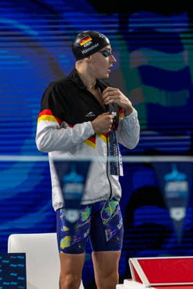SWIMMING - EAC 2026 PARIS,FRANCE,10.AUG.26 - SWIMMING - European Aquatics Championships Paris 2026, 4x100m medley, men. Image shows Finn Hammer (GER).  GEPAxpictures xPhilippxBrem