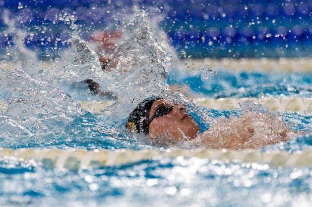 SWIMMING - EAC 2026 PARIS,FRANCE,10.AUG.26 - SWIMMING - European Aquatics Championships Paris 2026, 4x100m medley, men. Image shows Finn Hammer (GER).  GEPAxpictures xPhilippxBrem