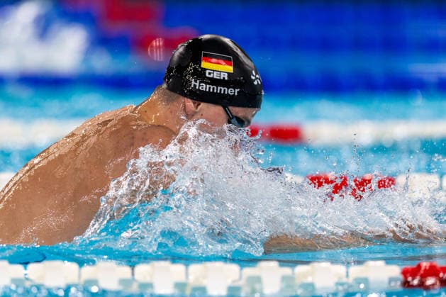 SWIMMING - EAC 2026 PARIS,FRANCE,10.AUG.26 - SWIMMING - European Aquatics Championships Paris 2026, 4x100m medley, men. Image shows Finn Hammer (GER).  GEPAxpictures xPhilippxBrem