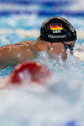SWIMMING - EAC 2026 PARIS,FRANCE,10.AUG.26 - SWIMMING - European Aquatics Championships Paris 2026, 4x100m medley, men. Image shows Finn Hammer (GER).  GEPAxpictures xPhilippxBrem