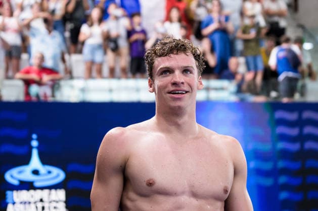 260810 Leon Marchand of France after competing in men™s 4x200 meters freestyle swimming relay final during day eleven of the 2026 European Aquatics Championships on August 10, 2026 in Saint-Denis. Photo: Joel Marklund BILDBYRAN kod JM JM0838 bbeng simning swimming svomming 2026 european aquatics championships em lagkapp stafett *** August 10, 2026: Leon Marchand of France after competing in the men’s 4x200-meter freestyle swimming relay final on the eleventh day of the 2026 European Aquatics Championships on August 10, 2026 in Saint-Denis. Photo by Joel Marklund. BILDBYRAN code JM JM0838 bbeng swimming 2026 European Aquatics Championships European Championships relay  Copyright: JOELxMARKLUND BB260810JM151