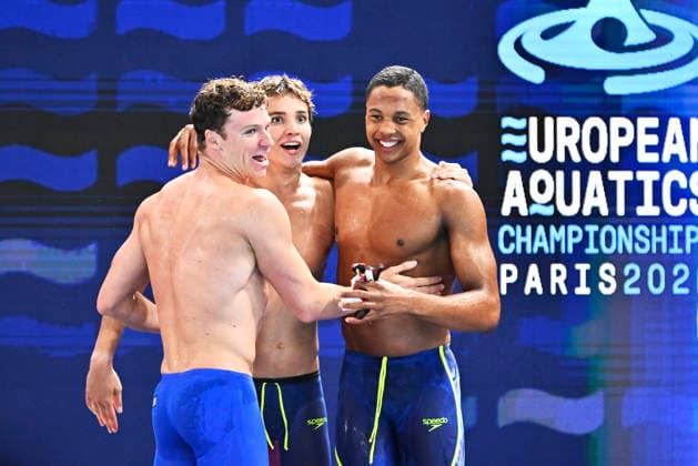 PARIS, FRANCE 20260810 France s Leon Marchand during the men s 4x200m freestyle final at the European Swimming Championships in Paris. ***The image is included in the SPORTS PACKAGE. For others PAYMENT IMAGE*** PARIS FRANCE x10430x *** PARIS, FRANCE 20260810 France s Leon Marchand during the men s 4x200m freestyle final at the European Swimming Championships in Paris ***This image is included in the SPORTS PACKAGE. For other images, please contact us for pricing.*** PARIS, FRANCE x10430x  Copyright: xChristinexOlsson TTx SIM EURO 2026 PARIS
