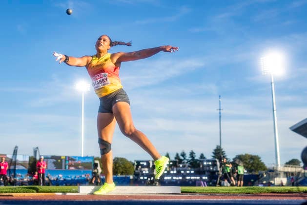 BIRMINGHAM, GREAT BRITAIN - AUGUST 10, 2026 : Yemisi MABRY (GER Germany) competing in the shop put final during the European Athletics Championships at Alexander Stadium on August 10, 2026 in Birmingham, Great Britain. Oregon Great Britain Copyright: xAxelxKohringx