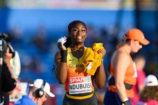 BIRMINGHAM, GREAT BRITAIN - August 10: Nina Chioma Ndubuisi (Germany) reaction after her third try in the shot put final during the European Athletics Championships 2026 at Alexander Stadium in Birmingham, Great Britain (Photo by Sven Beyrich Sports Press Photo)  Copyright: xSvenxBeyrich SportsxPressxPhotox Sportspressphoto_SPR204137