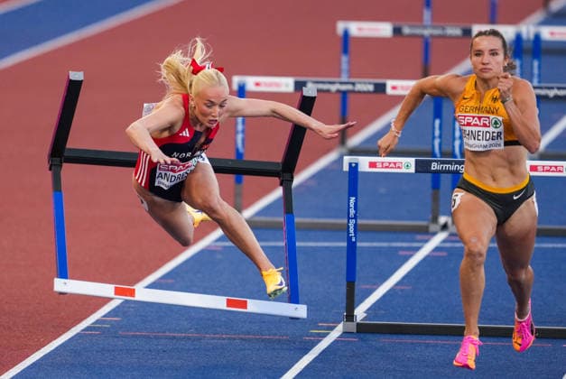 EM i friidrett utendors 2026 - Dag 1 Birmingham, England 20260810. Lovise Skarbovik Andresen i ovelsen 100 meter hekk kvinner forsok under EM i friidrett 2026 pa Alexander Stadium i Birmingham mandag. Foto: Beate Oma Dahle NTB Birmingham England EDITORIAL USE ONLY. RESTRICTED USE FOR BETTING COMPANIES Ref:_SPOkfcPWQkCnNc.jpg *** 2026 European Outdoor Athletics Championships, Day 1, Birmingham, England 20260810 Lovise Skarbovik Andresen in the women’s 100-meter hurdles preliminary round during the 2026 European Athletics Championships at Alexander Stadium in Birmingham on Monday. Photo: Beate Oma Dahle, NTB, Birmingham, England. EDITORIAL USE ONLY. RESTRICTED USE FOR BETTING COMPANIES  Copyright: xBeatexOmaxDahlex xNTBx