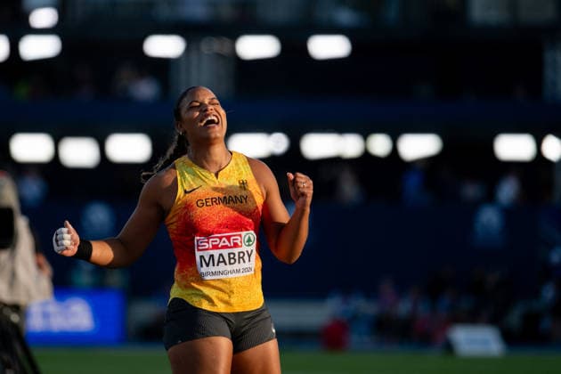 10.08.2026, GBR, Leichtathletik, Europameisterschaft 2026, Abendsession Tag 1, Birmingham Yemisi Mabry ( Deutschland ) jubelt über einen guten Wurf, Kugelstoßen Damen, Finale, Birmingham Alexander Stadium England Großbritannien *** August 10, 2026, GBR, Track and Field, 2026 European Championships, Evening Session, Day 1, Birmingham Yemisi Mabry Germany cheers for a good throw, Women s Shot Put, Final, Birmingham Alexander Stadium England United Kingdom Copyright: xNordphoto Memmlerx